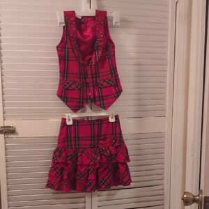 Plaid Red Kids Vest and Skirt Set